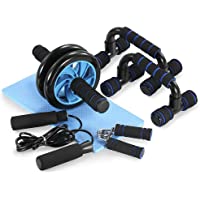 TOMSHOO 5 en 1 Kit de Rueda Abdominal- Push Up Bars- Cuerda para Saltar- Fortalecedor de Mano- Rodilla Mat para…